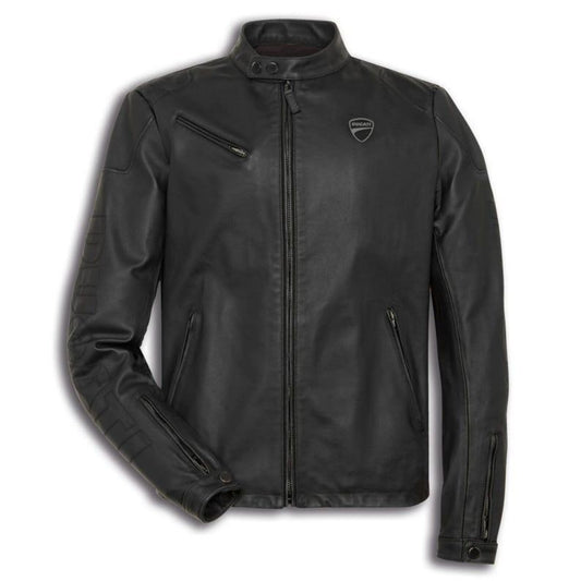 Ducati Black Leather Motorcycle Jacket: CE Armored Cowhide Biker Gear