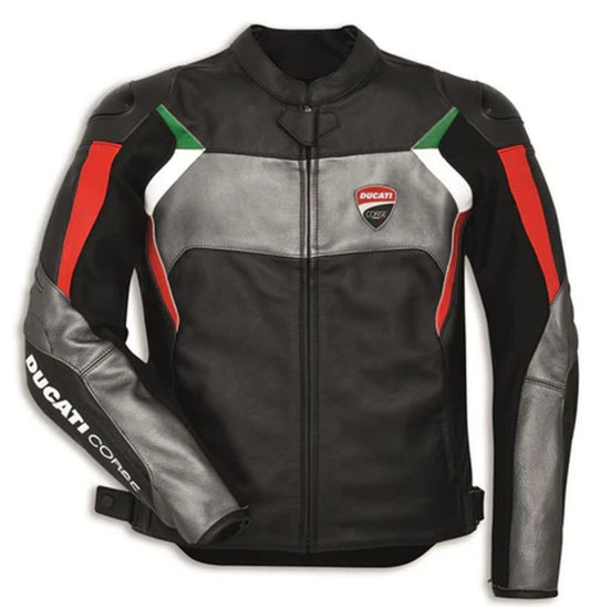 Ducati Corse C3 Leather Motorcycle Jacket: Cowhide CE Armor, Racing Biker Gear
