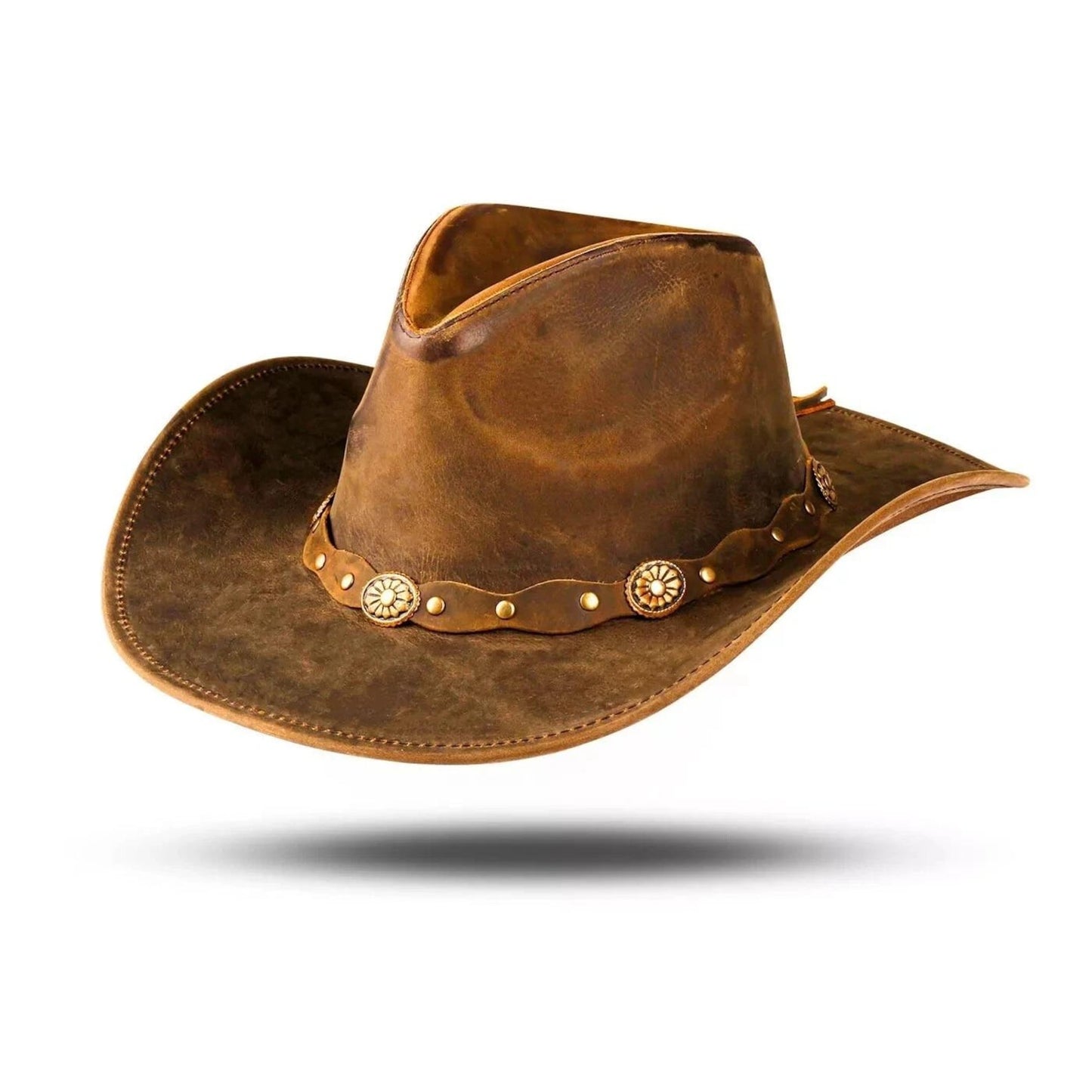 Rustic Distressed Brown Leather Cowboy Hat
