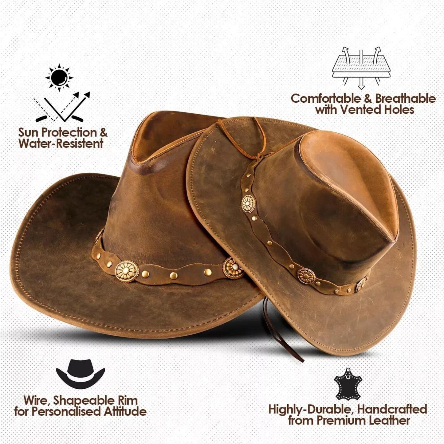 Rustic Distressed Brown Leather Cowboy Hat