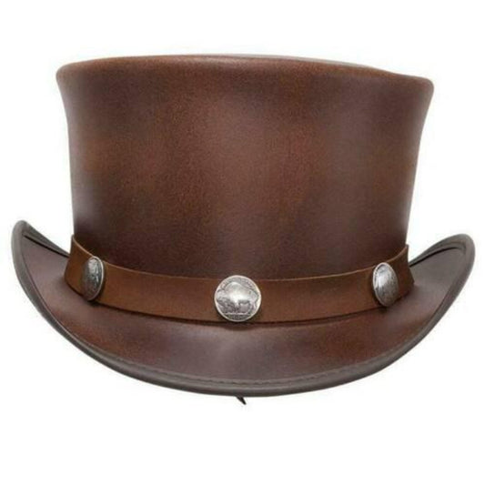Handmade Leather Steampunk Cowboy Hat: Buffalo Concho Band