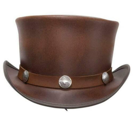 Handmade Leather Steampunk Cowboy Hat: Buffalo Concho Band