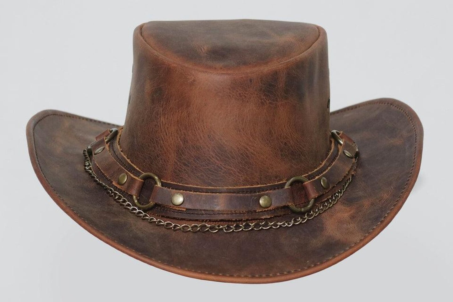 Handmade Brown Leather Cowboy Hat: Steampunk Western Festival Style