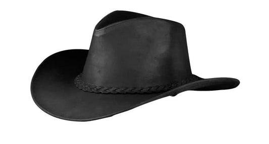 Black Leather Cowboy Hat | Handcrafted Western Outback Hat | Unisex Sleek Noir Style