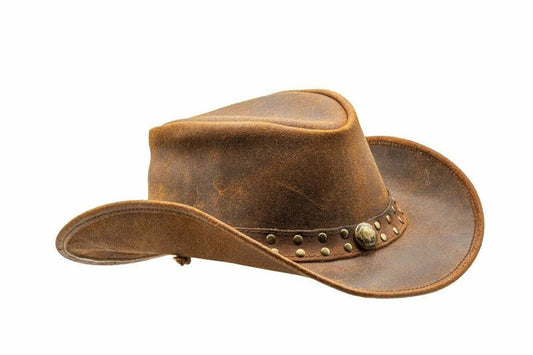Vintage Brown Leather Cowboy Hat: Studded Band & Concho