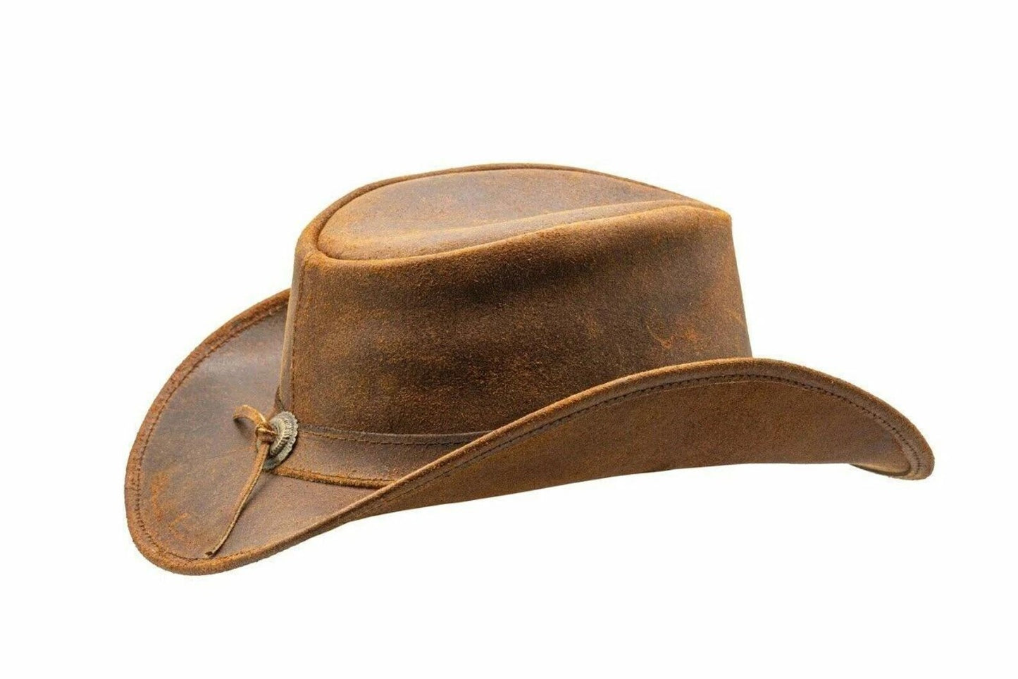 Vintage Brown Leather Cowboy Hat: Studded Band & Concho