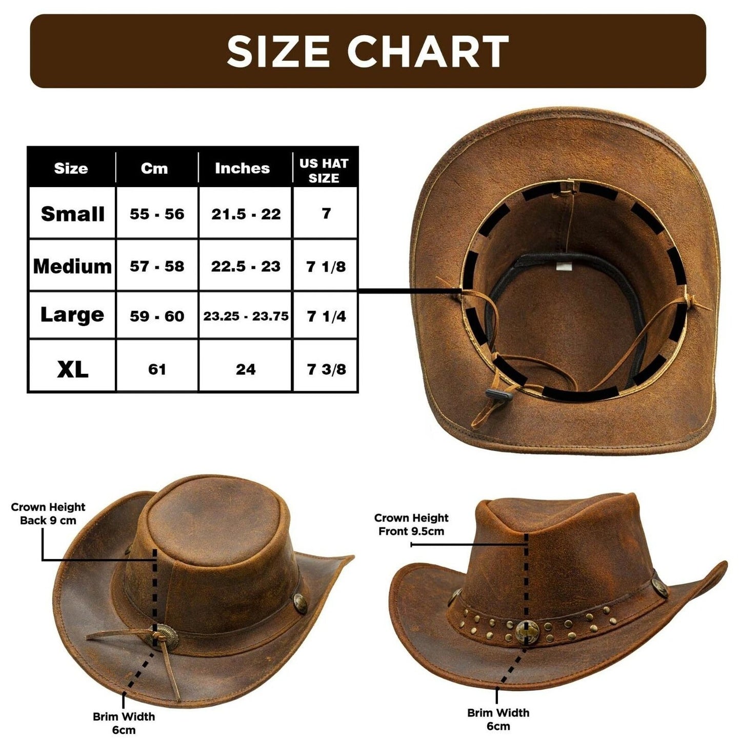 Vintage Brown Leather Cowboy Hat: Studded Band & Concho