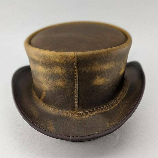 Handmade Brown Leather Top Hat: Steampunk Victorian Cosplay