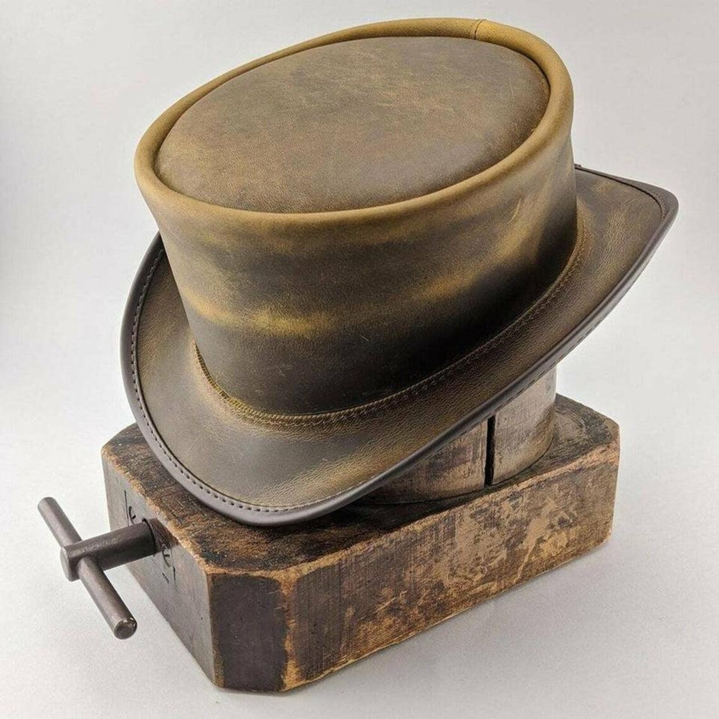 Handmade Brown Leather Top Hat: Steampunk Victorian Cosplay