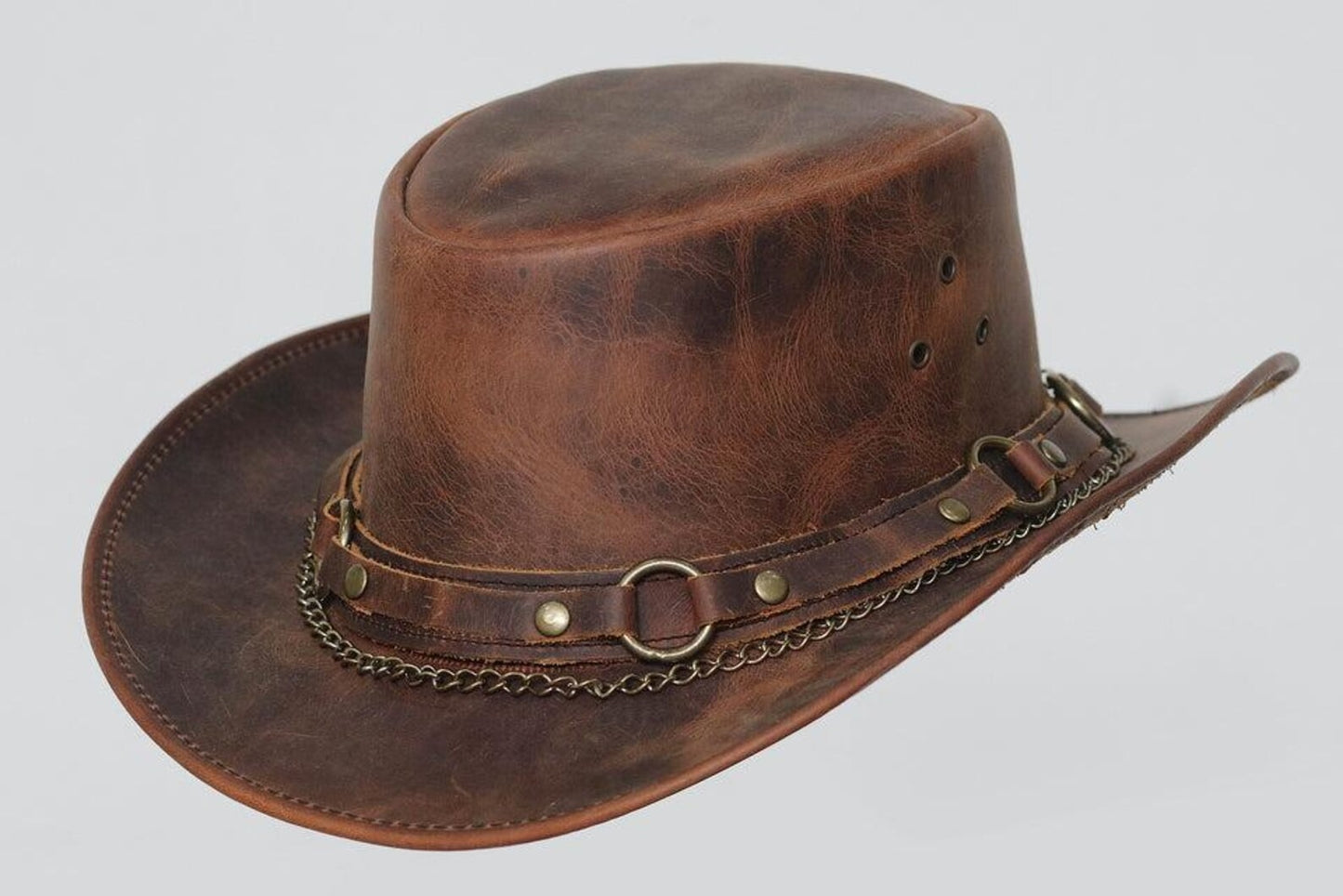 Handmade Brown Leather Cowboy Hat: Steampunk Western Festival Style