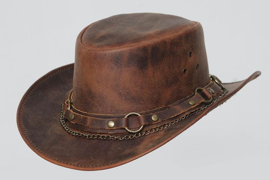 Handmade Brown Leather Cowboy Hat: Steampunk Western Festival Style