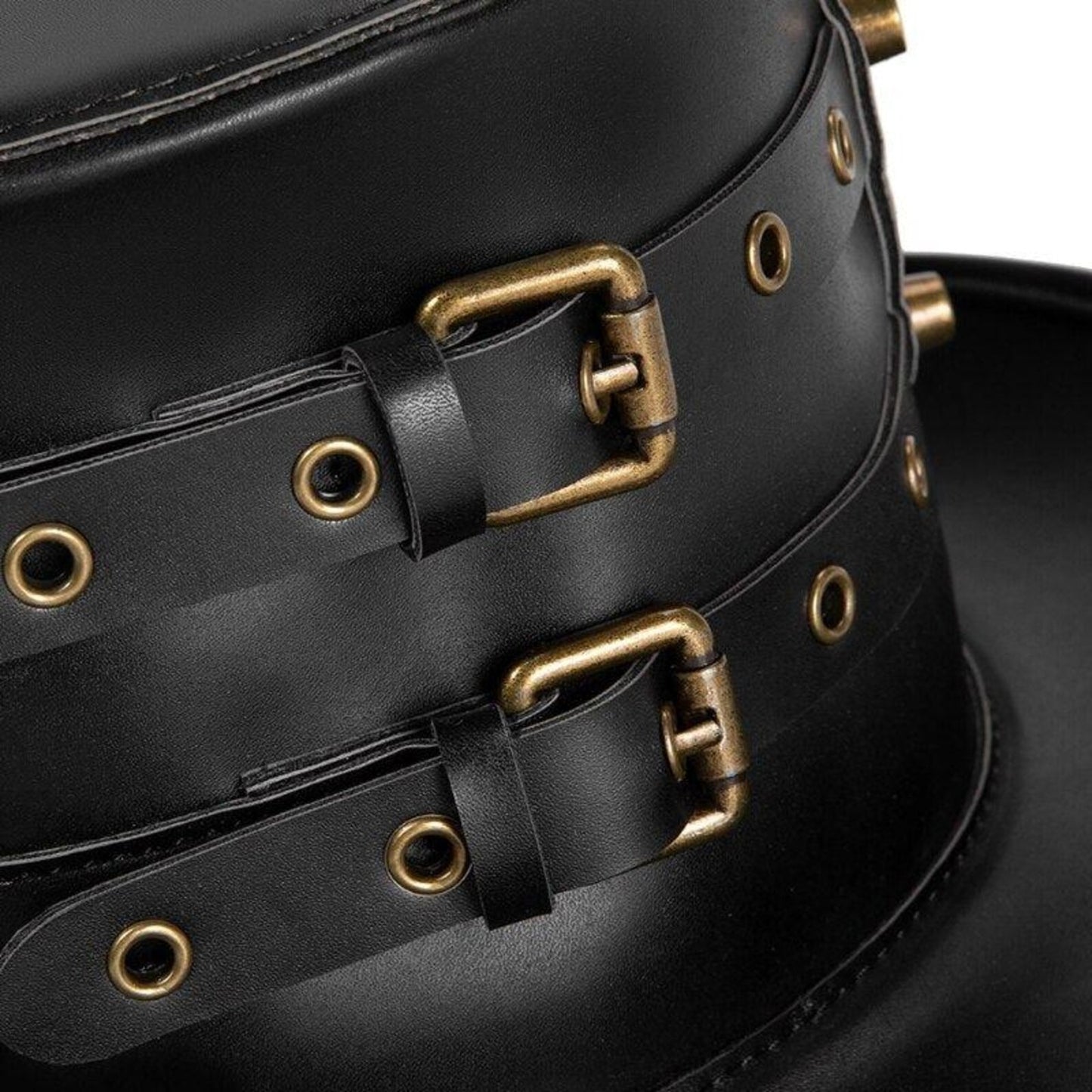 Black Leather Steampunk Top Hat: Stag Emblem, Viking Cosplay