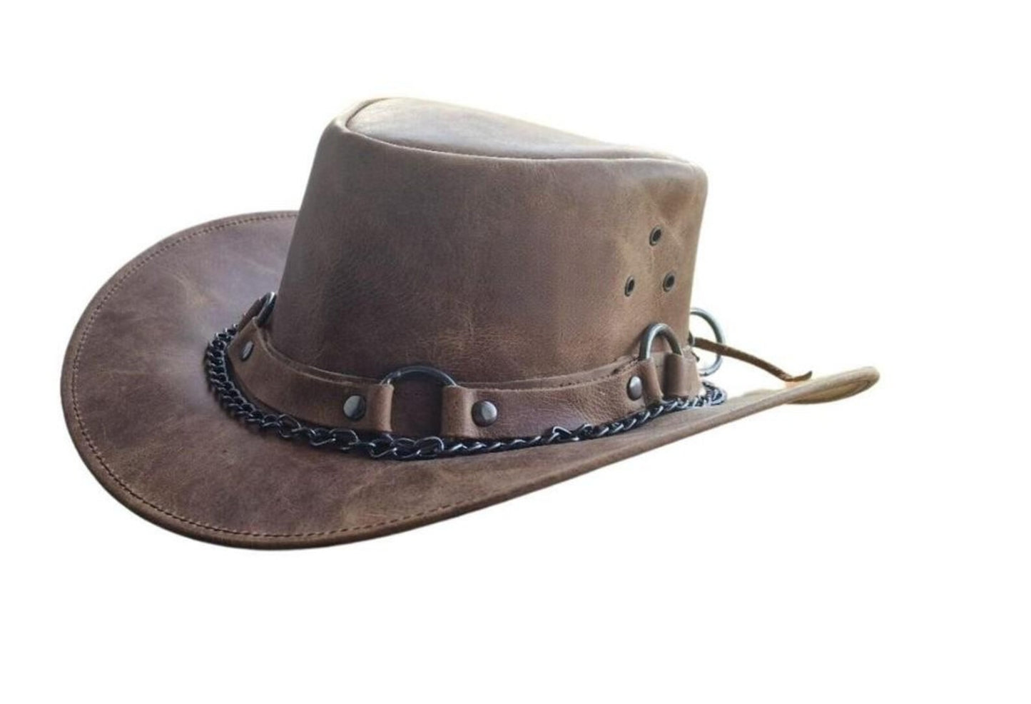 Handmade Brown Leather Cowboy Hat: Western Steampunk Rodeo Style