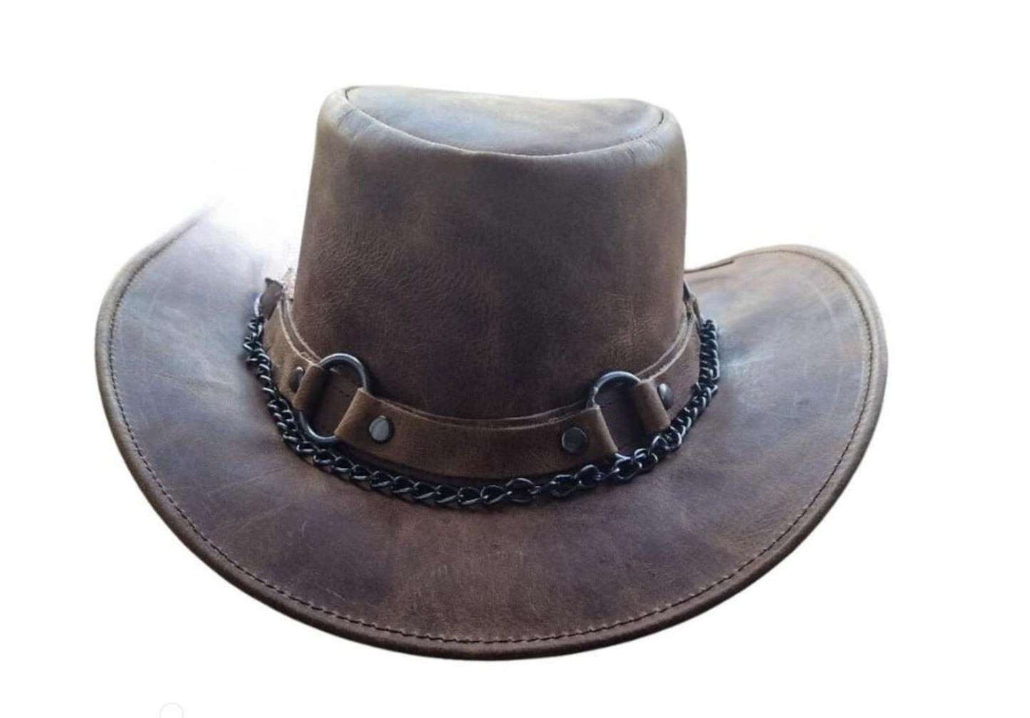 Handmade Brown Leather Cowboy Hat: Western Steampunk Rodeo Style