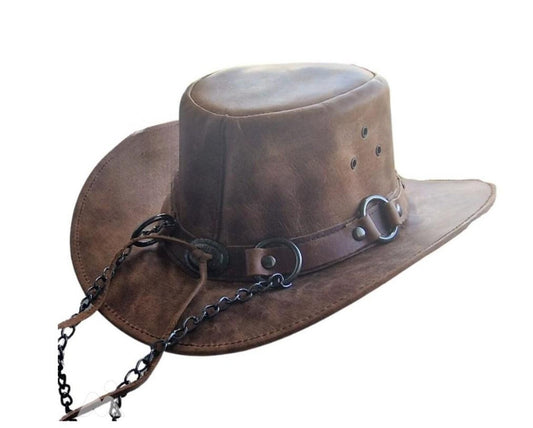 Handmade Brown Leather Cowboy Hat: Western Steampunk Rodeo Style