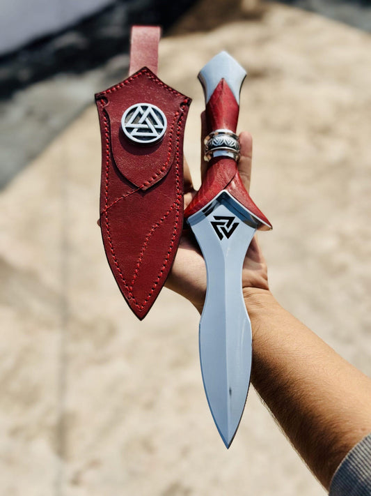 Hand Forged Red Valknut Dagger  | Norse Symbol Rune Knife |