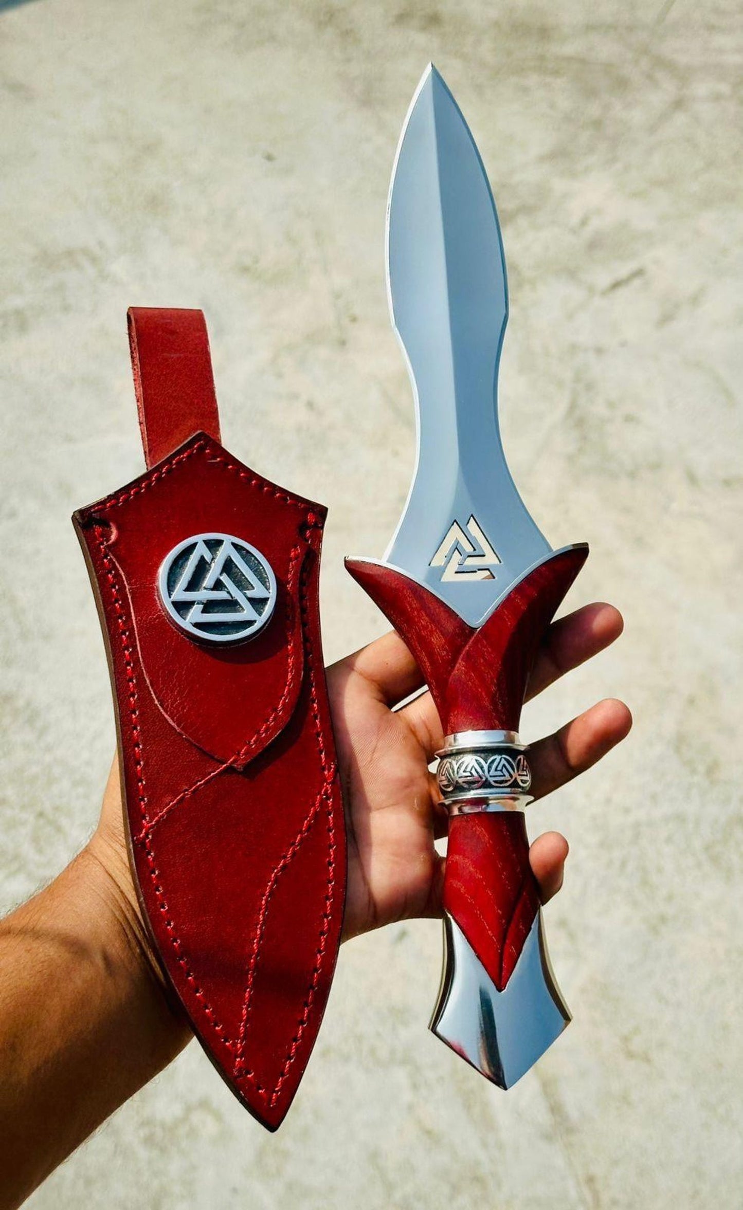 Hand Forged Red Valknut Dagger  | Norse Symbol Rune Knife |