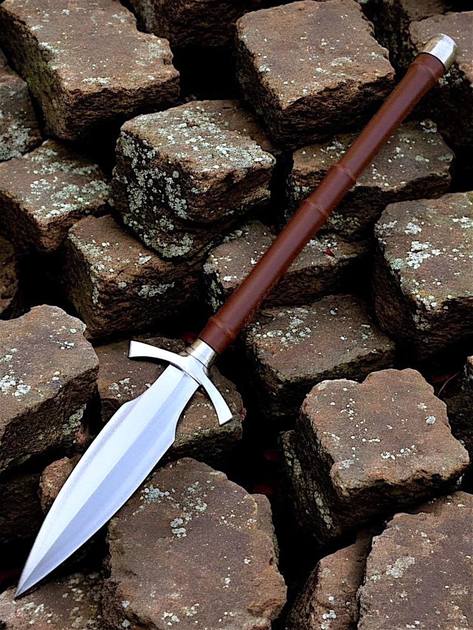 Hand-Forged Viking Short Spear - Leather Wrapped Hewing Spear with Crossguard