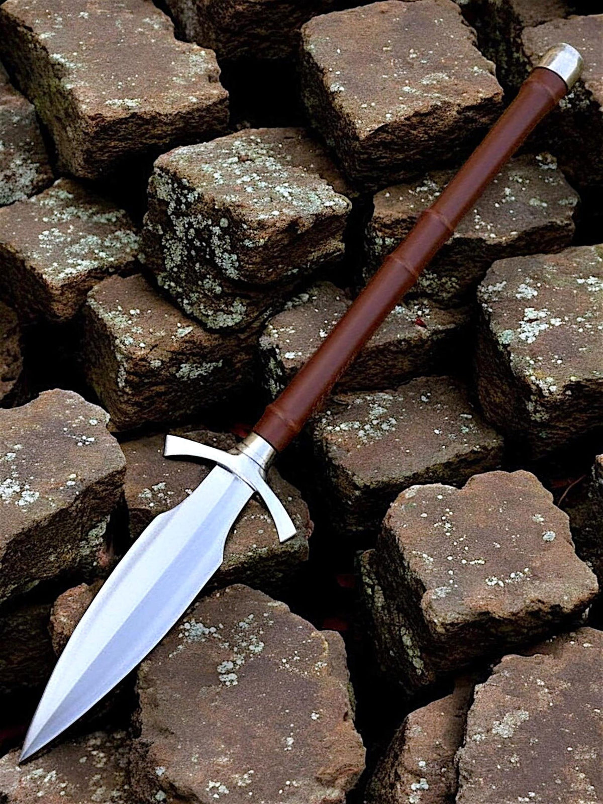 Hand-Forged Viking Short Spear - Leather Wrapped Hewing Spear with Crossguard