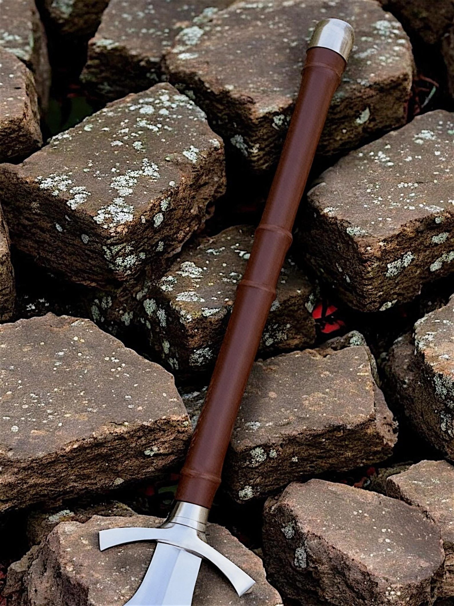 Hand-Forged Viking Short Spear - Leather Wrapped Hewing Spear with Crossguard