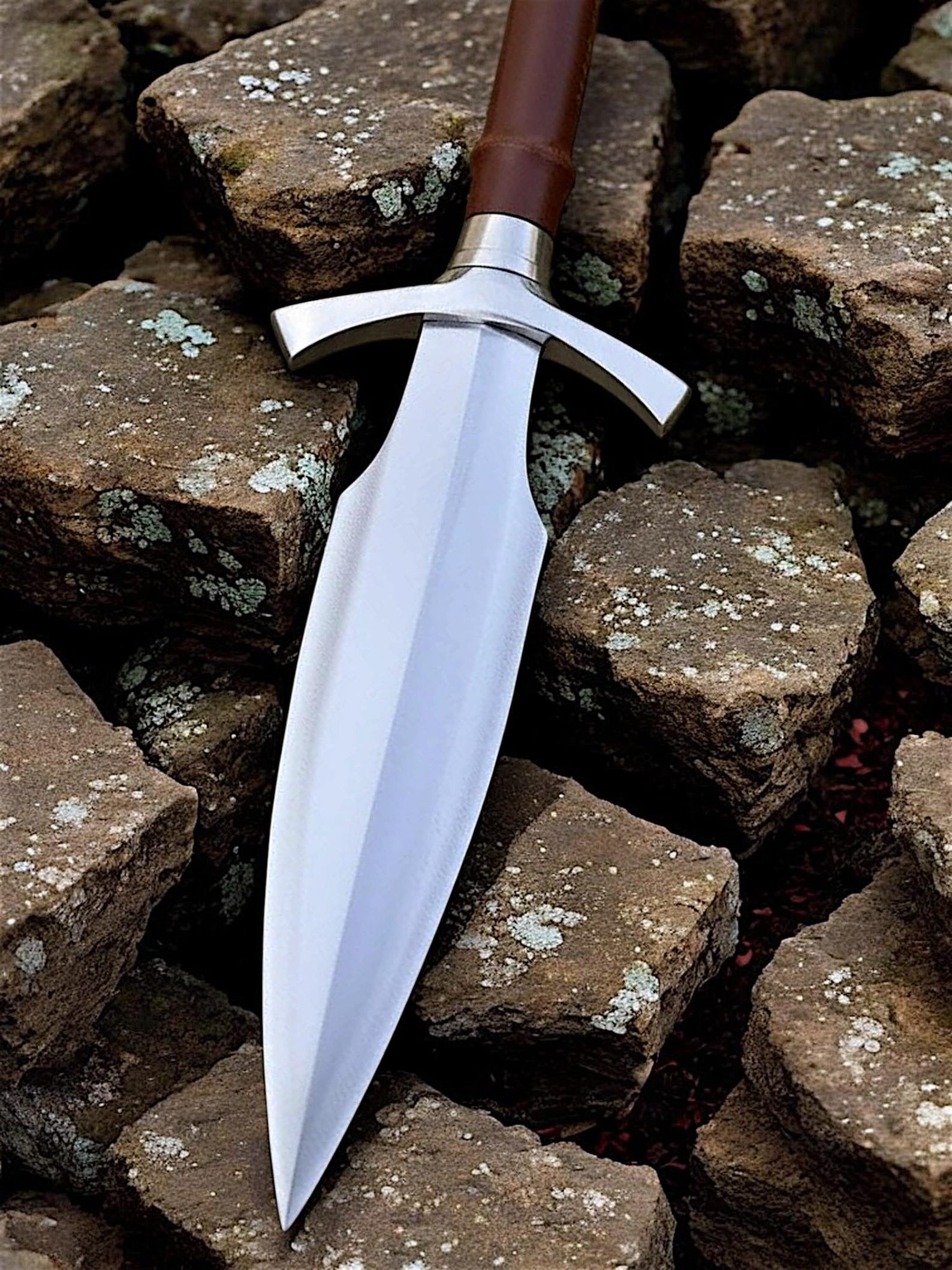 Hand-Forged Viking Short Spear - Leather Wrapped Hewing Spear with Crossguard