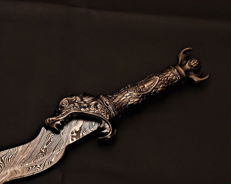 Handmade Mini Damascus Sword With Leather Sheath