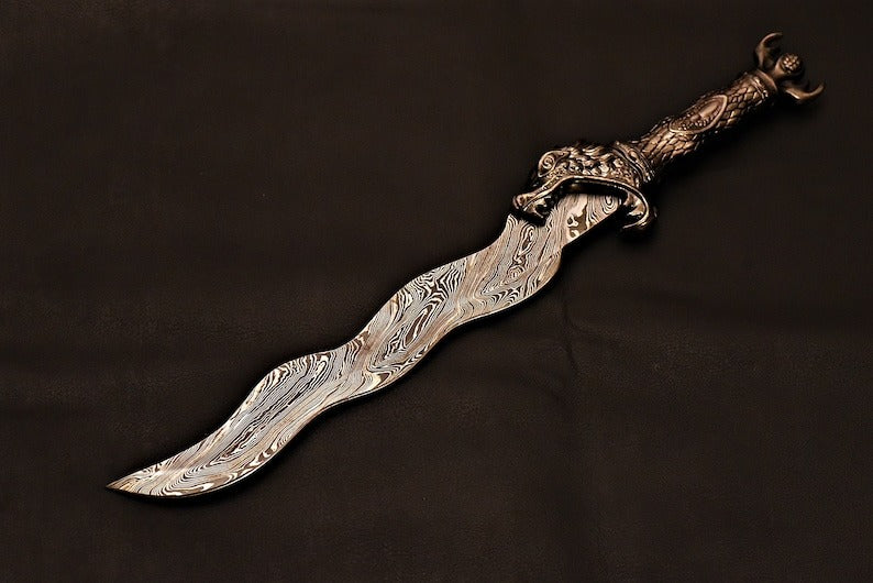 Handmade Mini Damascus Sword With Leather Sheath