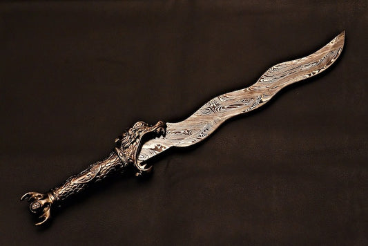 Handmade Mini Damascus Sword With Leather Sheath