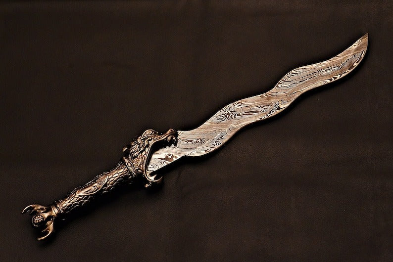 Handmade Mini Damascus Sword With Leather Sheath