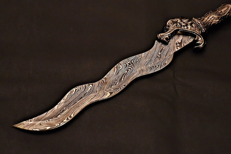 Handmade Mini Damascus Sword With Leather Sheath