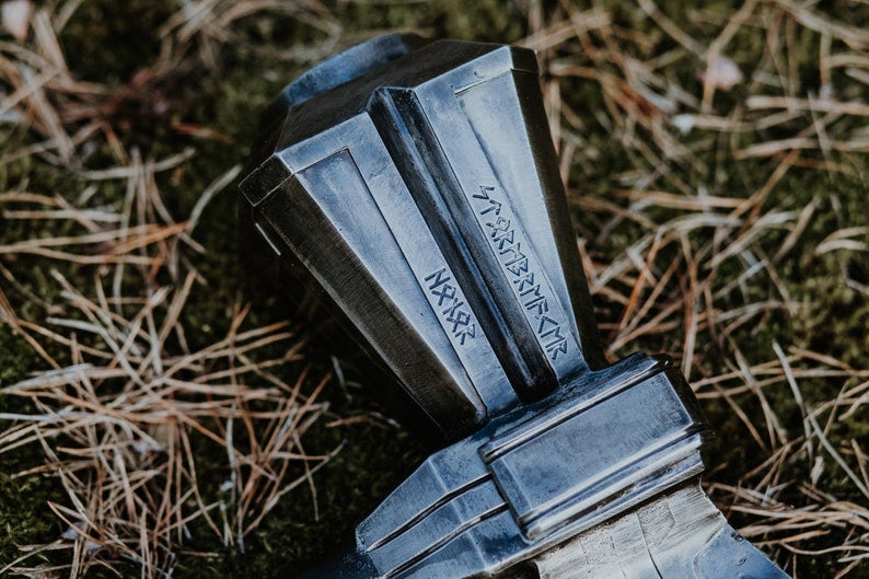 Hand Forged Steel Stormbreaker Axe Replica – Thor Battle Axe Metal Weapon with Leather Wrapped Handle for Cosplay & Display
