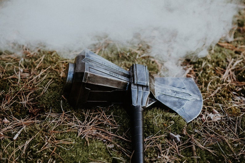 Hand Forged Steel Stormbreaker Axe Replica – Thor Battle Axe Metal Weapon with Leather Wrapped Handle for Cosplay & Display