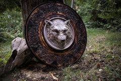 VW-31 White Wolf Viking shield, Wall decor, Halloween gift, Christmas gift, Gift for him - Valknut Warriors