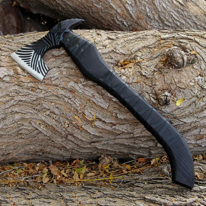 VW-18 Handmade Viking Battle Axe – Custom Forged Steel - Valknut Warriors