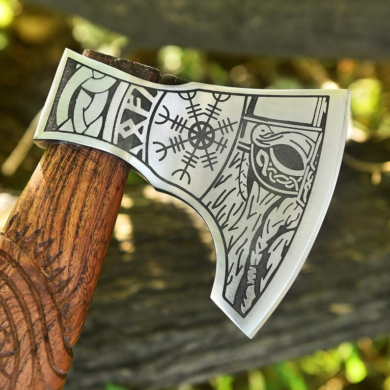 VW-2 Custom Hand Forged Carbon Steel VIKING AXE, Gentlemen Gift, Christmas Gift - Valknut Warriors