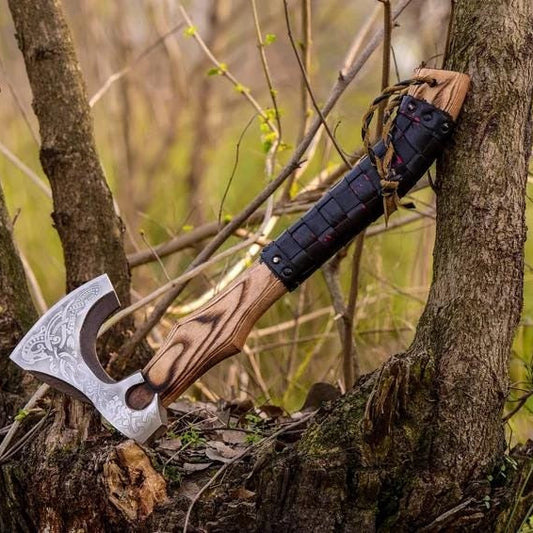 Hand-Forged Viking Axe – Functional Carbon Steel with Personalized Gift Box | Wedding, Groomsmen & Proposal Gift