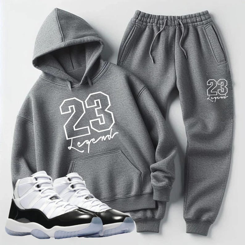Grey Tracksuit Hoodie Joggers 2pc Set 23 Legend Sweatsuit To Match Air Jordan 11