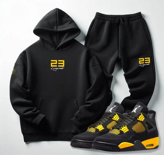 Men Black Sweatsuit Hoodie Joggers 23 Legend Tracksuit To Match Jordan 4 Thunder