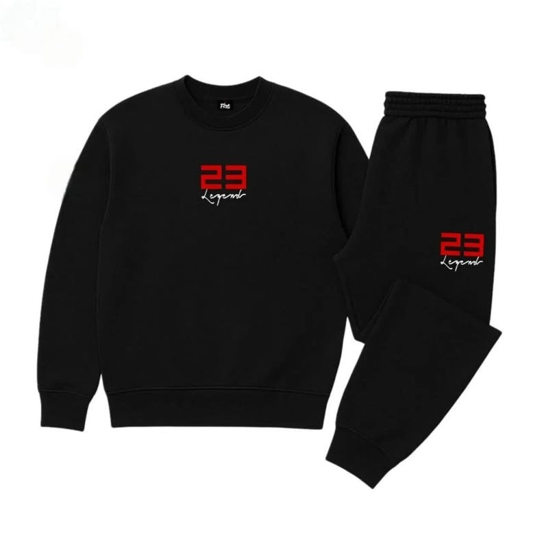 Men’s 23 Legend Black Sweatsuit Set To Match Jordan 13 Bred Crewneck Sweatpants