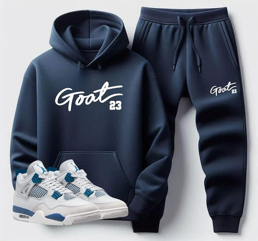 Mens Navy Blue Sweatsuit Hoodie Joggers Set To Match Air Jordan 4 Military Blue