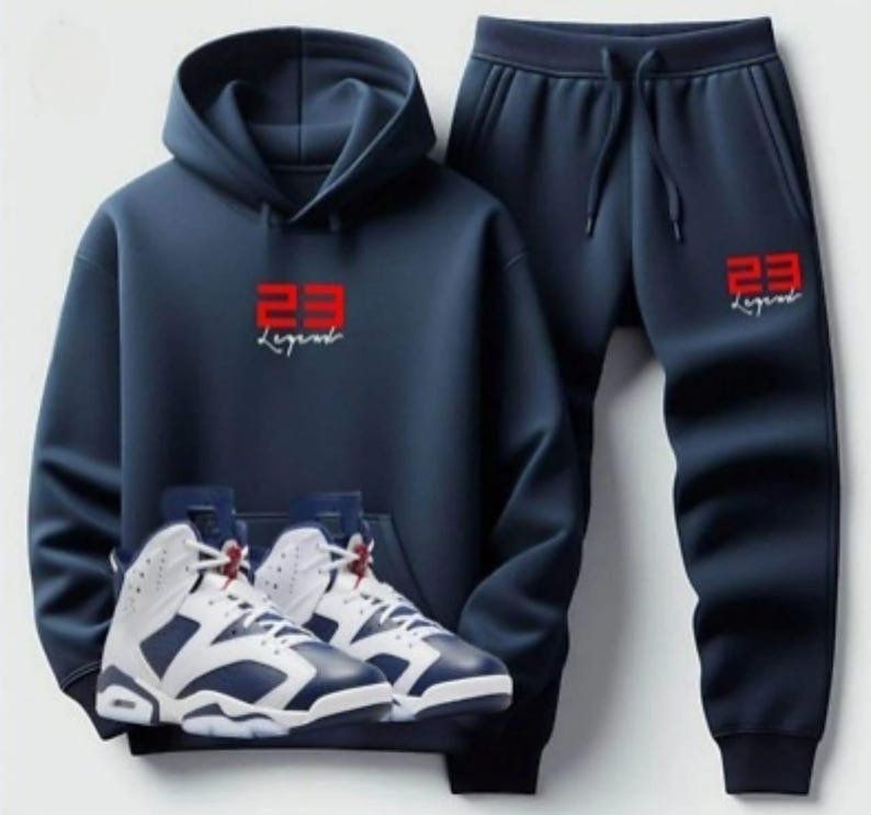Men's Sweatsuit 23 Legend Match Jordan 6 White Midnight Navy Blue Hoodie Joggers