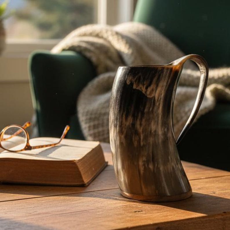 Viking Horn Mug with Handle – Handmade Norse Mead Cup