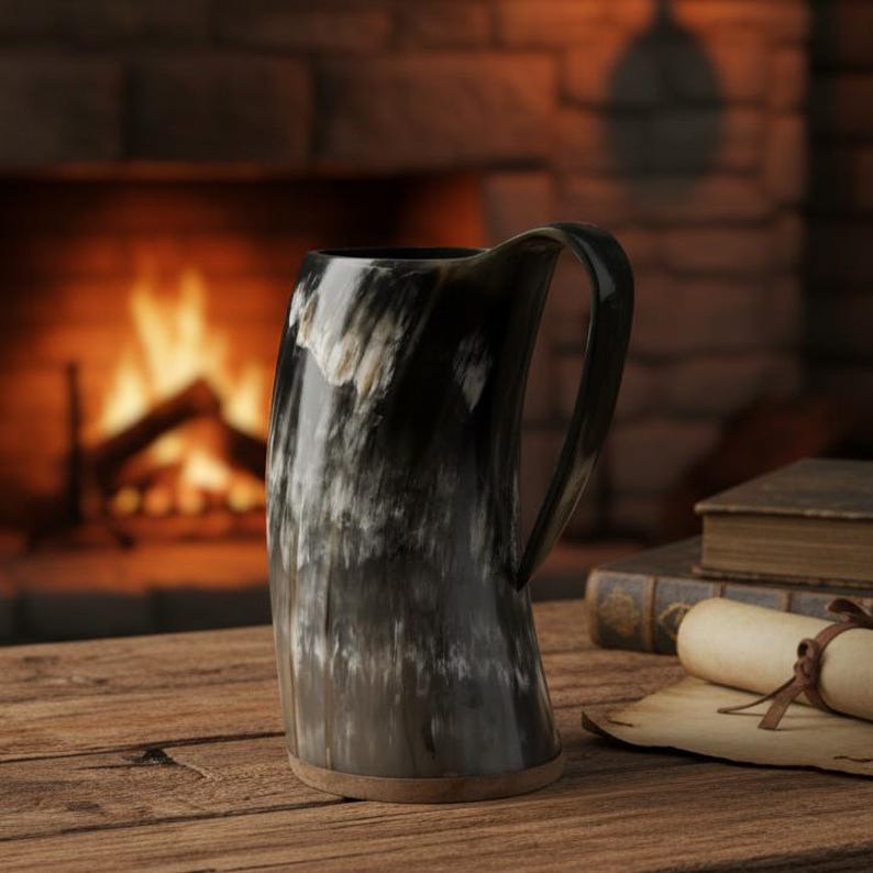 Viking Horn Mug with Handle – Handmade Norse Mead Cup