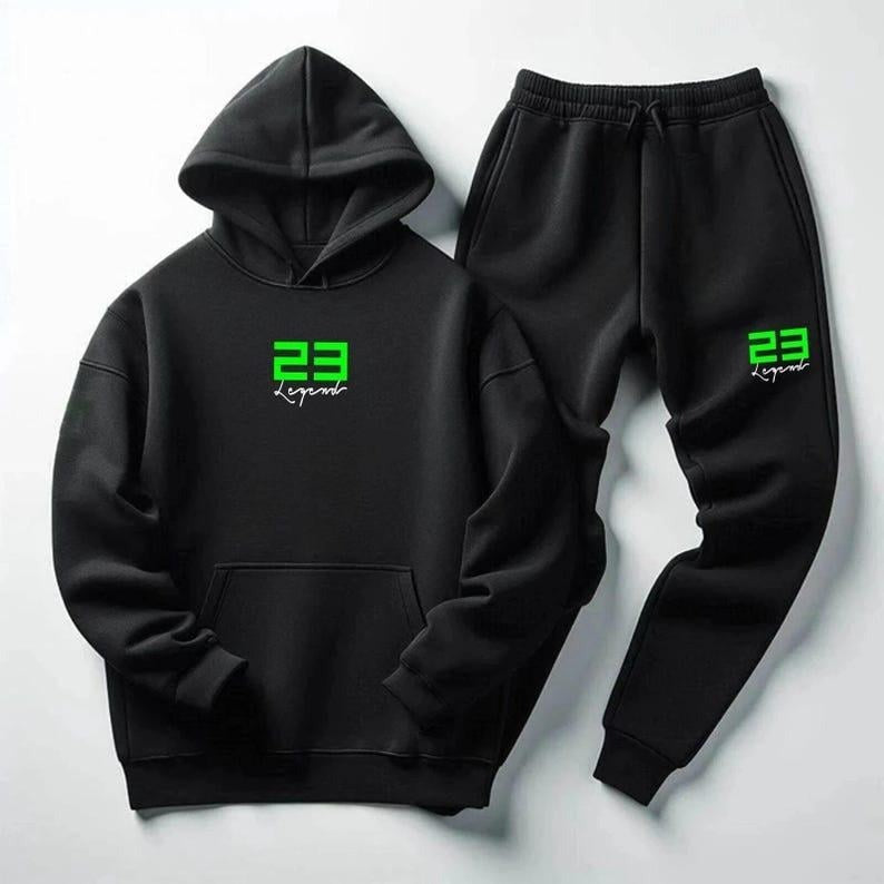 Men Black Sweatsuit Match Jordan 6 Electric Black Neon 23 Legend Hoodie Joggers