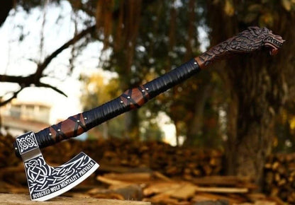 “Handcrafted Viking Axe with Wolf Shield – Norse Warrior Medieval Decor & Gift”