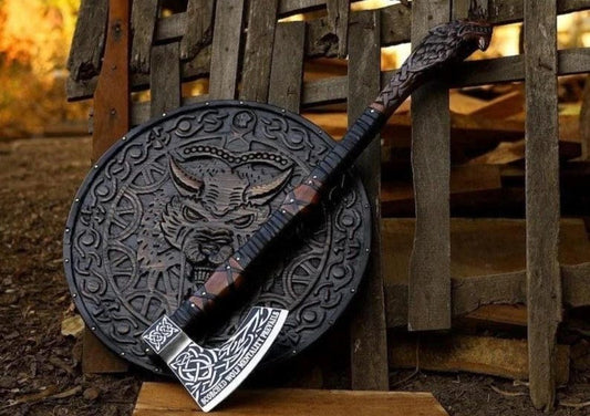 “Handcrafted Viking Axe with Wolf Shield – Norse Warrior Medieval Decor & Gift”