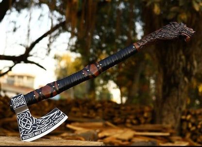“Handcrafted Viking Axe with Wolf Shield – Norse Warrior Medieval Decor & Gift”