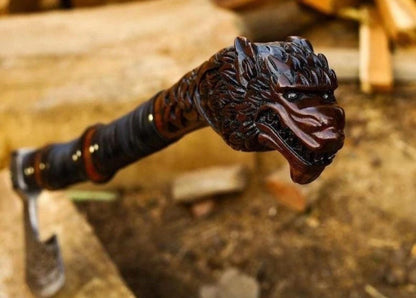 “Handcrafted Viking Axe with Wolf Shield – Norse Warrior Medieval Decor & Gift”