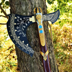 Handcrafted God of War Leviathan Axe | Fully Upgraded Real Steel Viking Battle Axe & Display Replica