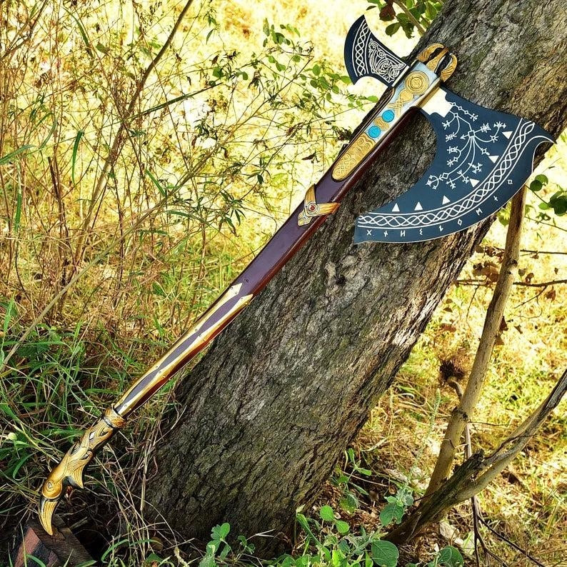 Handcrafted God of War Leviathan Axe | Fully Upgraded Real Steel Viking Battle Axe & Display Replica